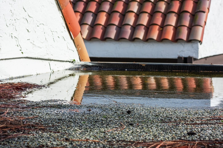 general storm damage can cause water to pond on your roof